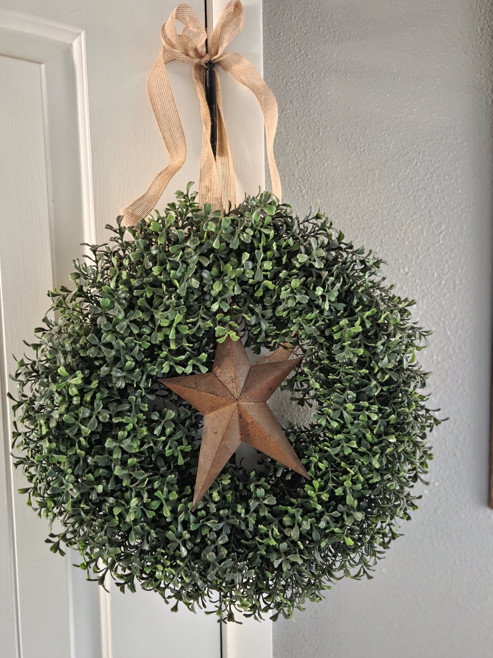 Rust Star Boxwood Wreath - Green